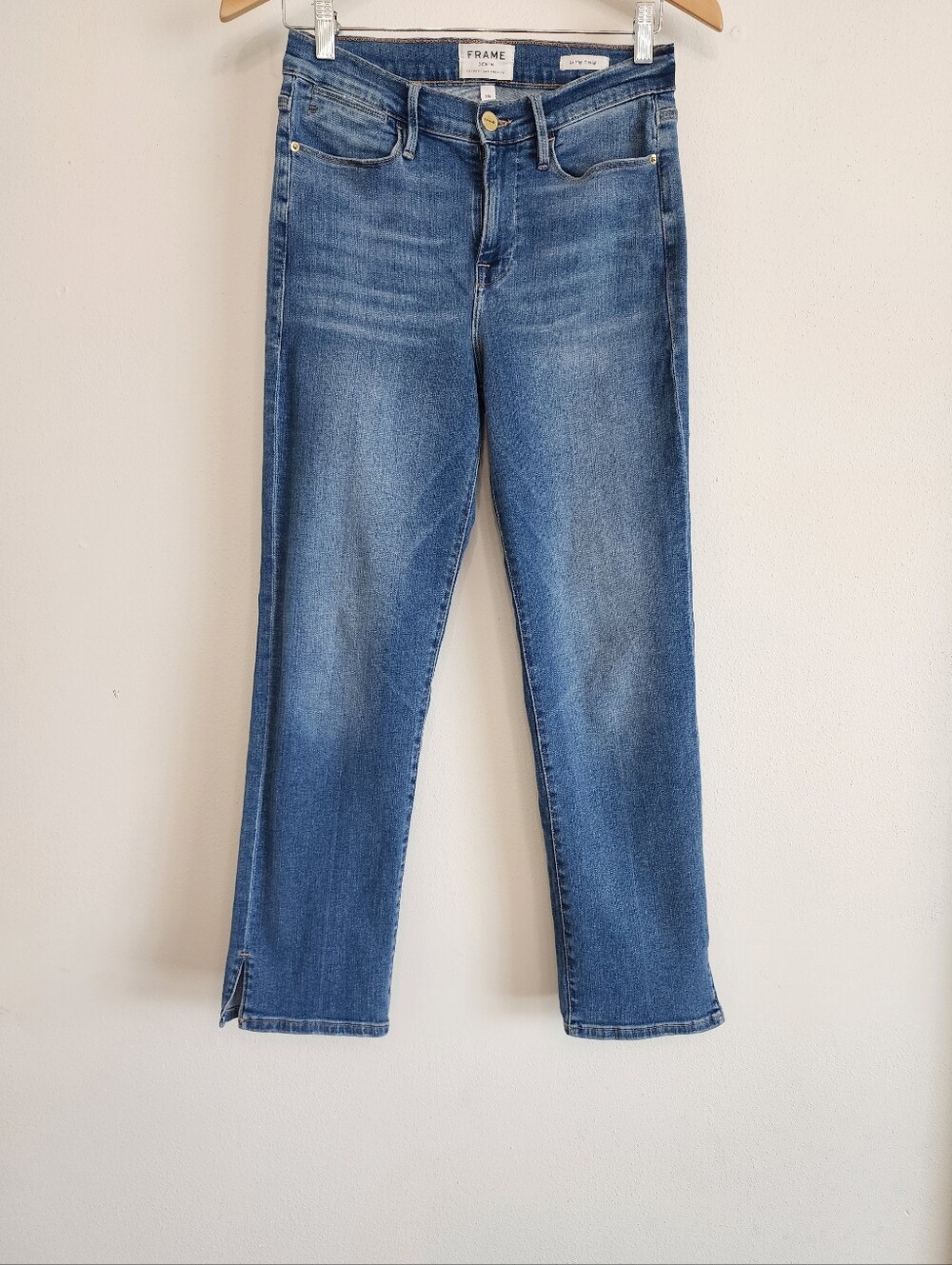 FRAME Le High Straight Split Hem Caroline Jeans Size 28 Cropped High Rise Medium - Picture 2 of 11
